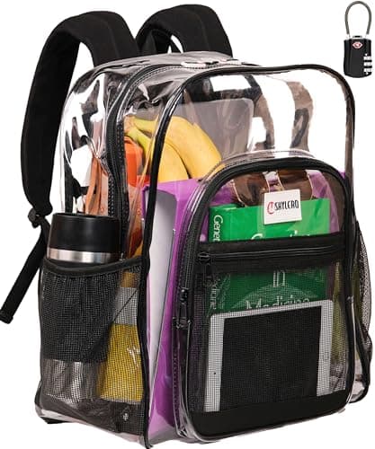 SHYLERO Clear Backpack Heavy Duty has TSA Lock 2WAY Zipper PVC Transparent Backpack XLarge H18xW14xD8 Black