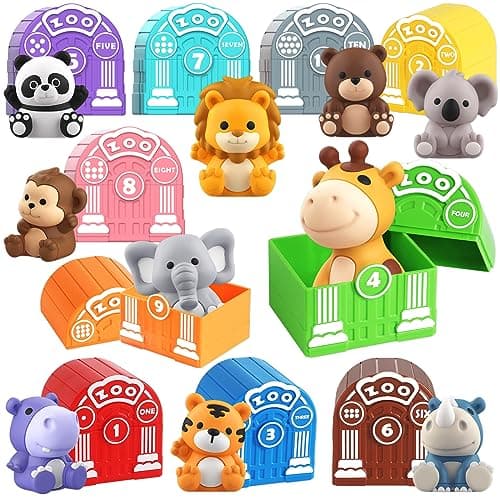 Toddler Toy for 1 2 3 Years Old Learning Toy for Toddlers with 20PCS Safari Animal Montessori Educational for Kids10 Animals 10 Houses for Babies Boys Girls Easter Christmas Birthday Gift