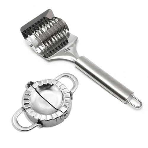 PUTHAK Stainless Steel Spaghett Noodle Maker Lattice Roller Docker Dough Cutter, Stainless Dumplings Mould Silver, Combo of 2
