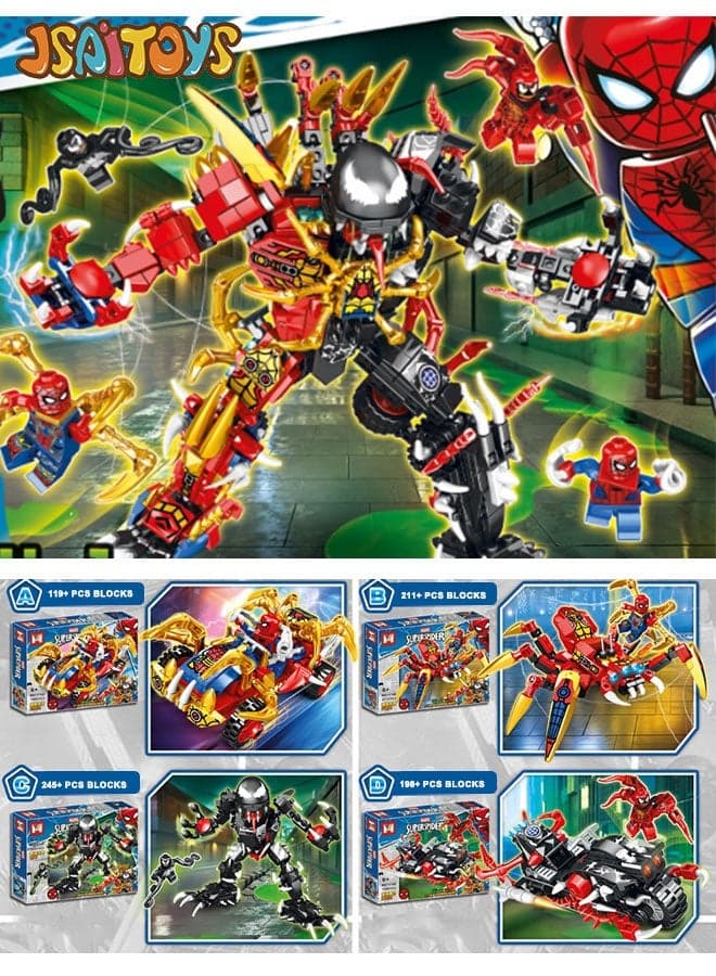 Superhero Spider Mech Building Blocks - 4-in-1 Combined Mutant Armor Set, Kids Action Toy Gift