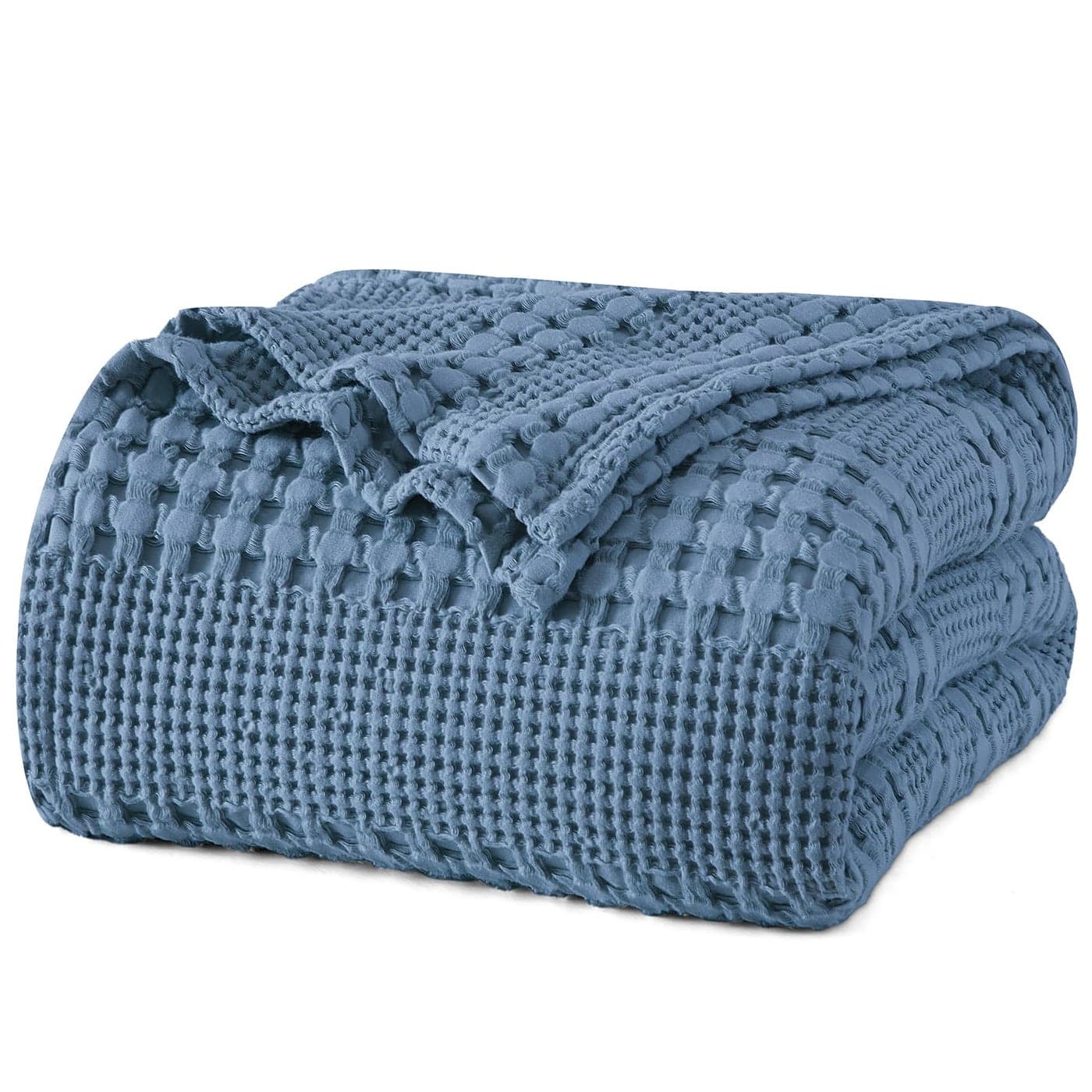 PHF 100 Cotton Waffle Weave Blanket Queen Size for Bed Soft Lightweight Breathable AllSeason Comfort Luxury Aesthetic Woven Bedding for Home Decor 90x90 Captains Blue