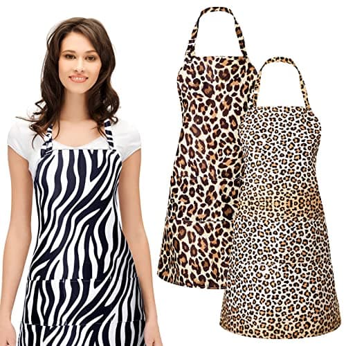 JenPen 3 Pcs Leopard Print Cosmetology Aprons 27 x 25 inch Animal Leopard Zebra Print Hairdresser Apron Waitress Server Aprons with 3 Pockets Waterproof Apron for Hair Stylist Nail Tech Makeup Artist