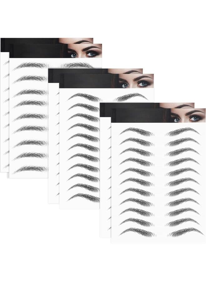 6 Sheets 4D Hair-Like Waterproof Eyebrow Stickers Eyebrow Transfers Stickers Grooming Shaping Eyebrow Sticker in Arch Style for Women and Girls, 66 Pairs Black (Classic Styles)