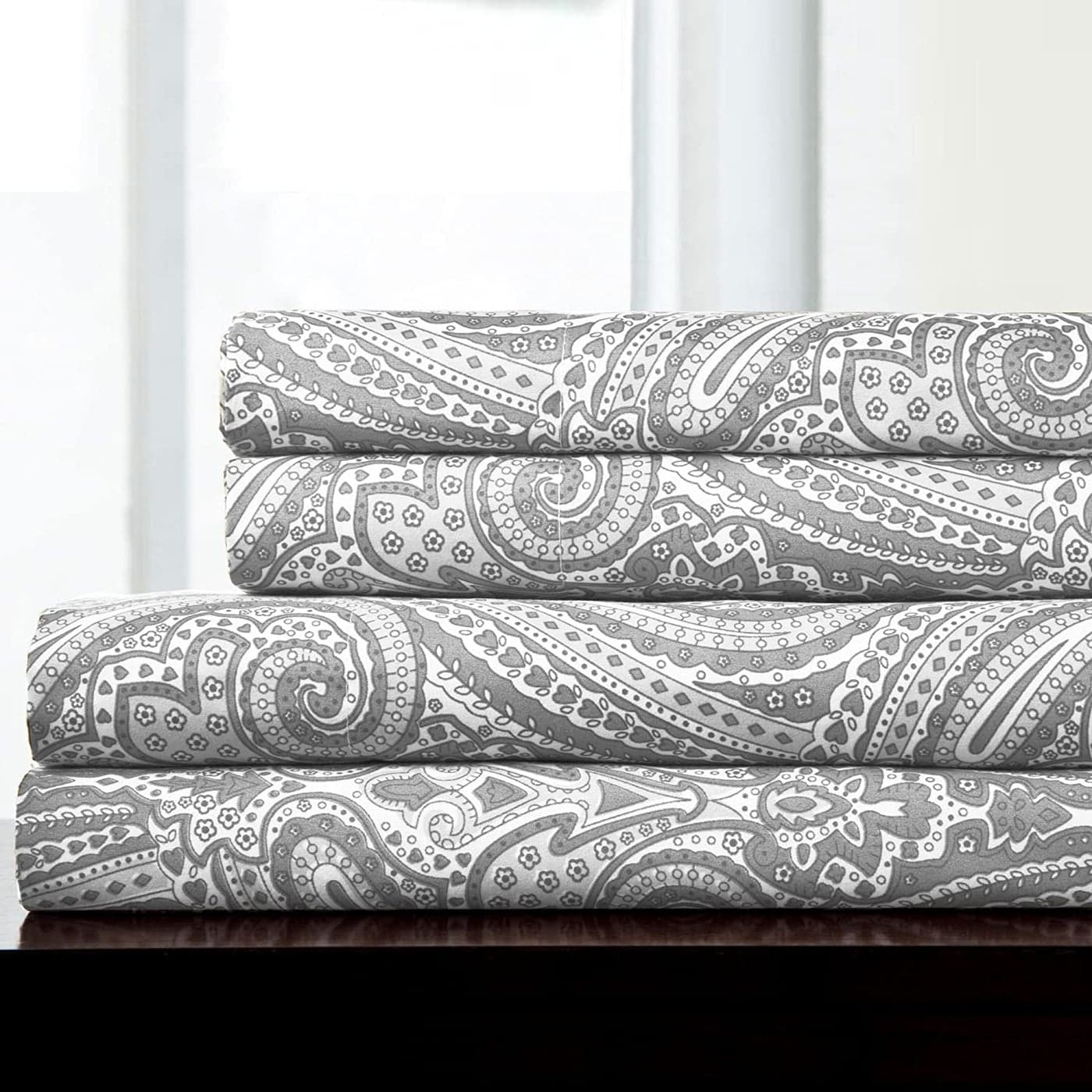 Twin Sheets Breathable Luxury Sheets with Full Elastic Secure Corner Straps Built In 1800 Supreme Collection Extra Soft Deep Pocket Bedding Set Sheet Set Twin Paisley Gray