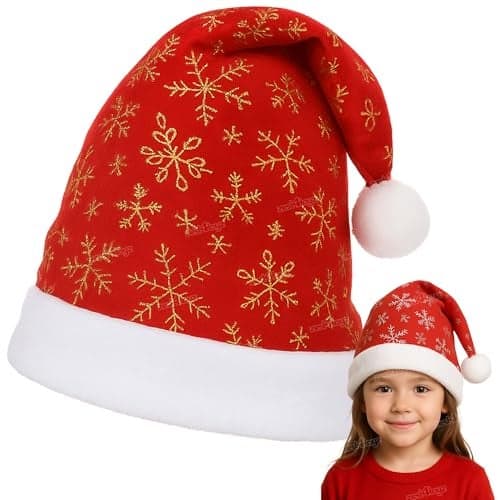 Zest 4 Toyz Christmas Santa Cap Star Printed Santa Hat for Adult & Kids Comfortable Soft Free Size Santa Clause Hat Cap Christmas Decoration Accessories Set for Kids and Adults (Pack of 1)