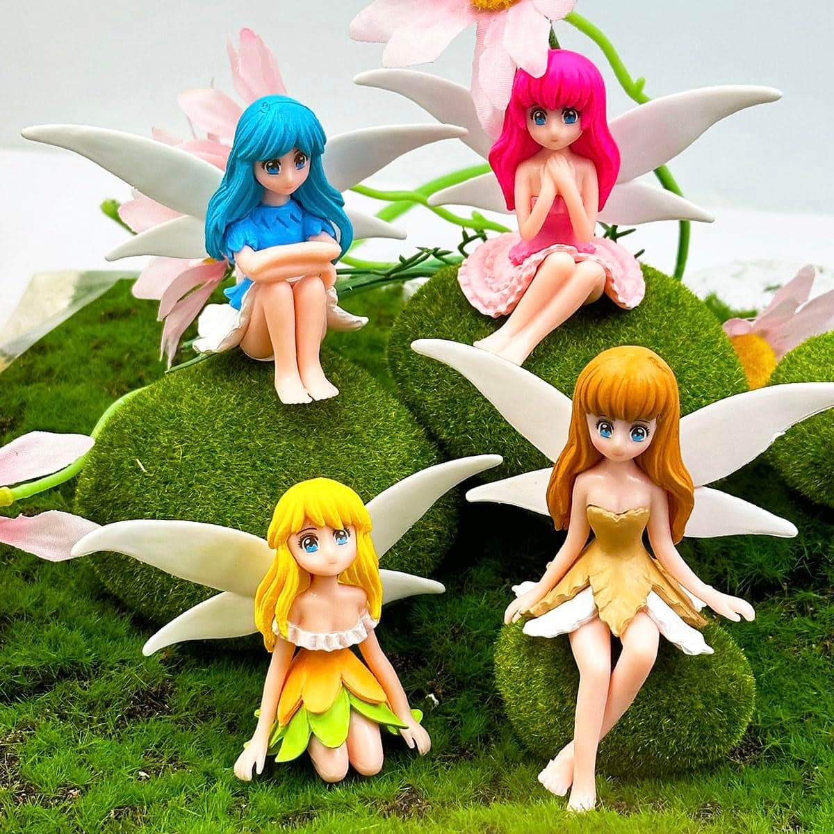 Suartus Miniature Fairy Figurines 4Pcs Small Flower Fairies Ornaments Resin Mini Fairy Figurines Tiny Elf for DIY Fairy Garden Flower Pot Bonsai Micro Landscapes Craft Decoration Accessories