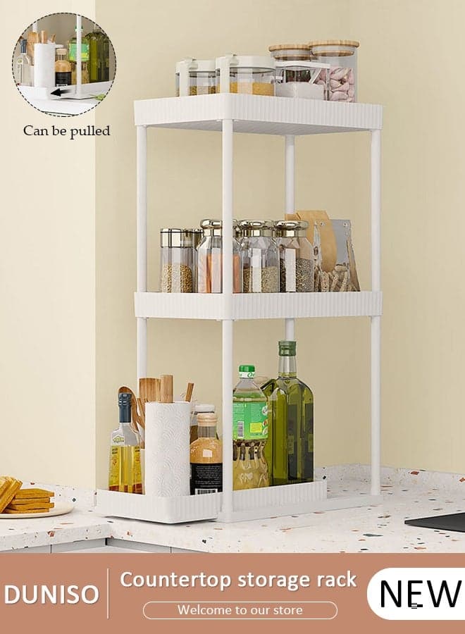 3 Tier Under Sliding Cabinet Basket Organizer, Under Cabinet Bathroom Under Sink Organizers and Storage White Under Sink Storage, Multi Purpose Storage Shelf for Kitchen, Bathroom