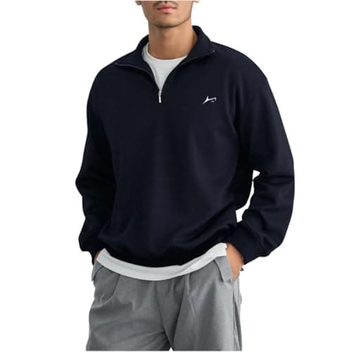 PROSHARX Quarter Zip ZipFlex Solid Sweatshirt for Men | Warm Fleece Zip Up Sweatshirt Hoodie (in, Alpha, XL, Navy Blue)