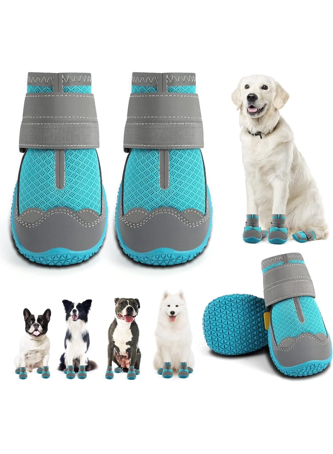 Dog Shoes for Large Dogs, Medium Dog Boots & Paw Protectors for Hardwood Floors, Outdoor Dog Booties for Hot Pavement Winter Snow Hiking, Breathable Dog Shoes with Reflective Strips
