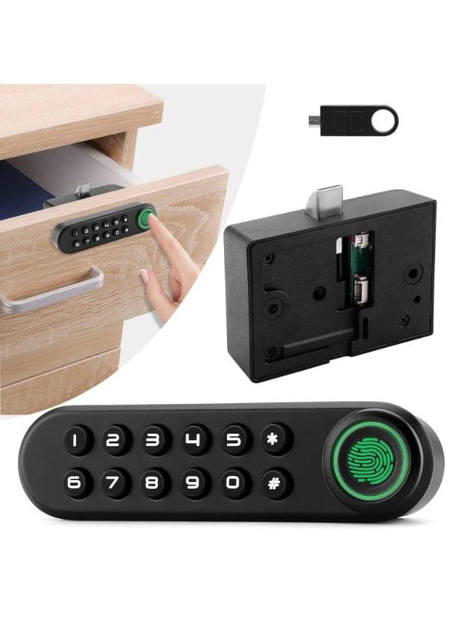 Fingerprint Cabinet Lock, Keyless Hidden File Drawer Wardrobe Lock, Smart Biometric Cabinet Password Lock, Child Safety Fingerprint Lock, Wooden Furniture Privacy Lock for Home Office, Black