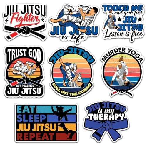 Jiu Jitsu Sticker 8 Pcs Large Size Vinyl Stickers Laptop Waterproof Decal for Car Bumper Water Bottle Notebook Luggage Window Birthday Decorations Size 4 Inches