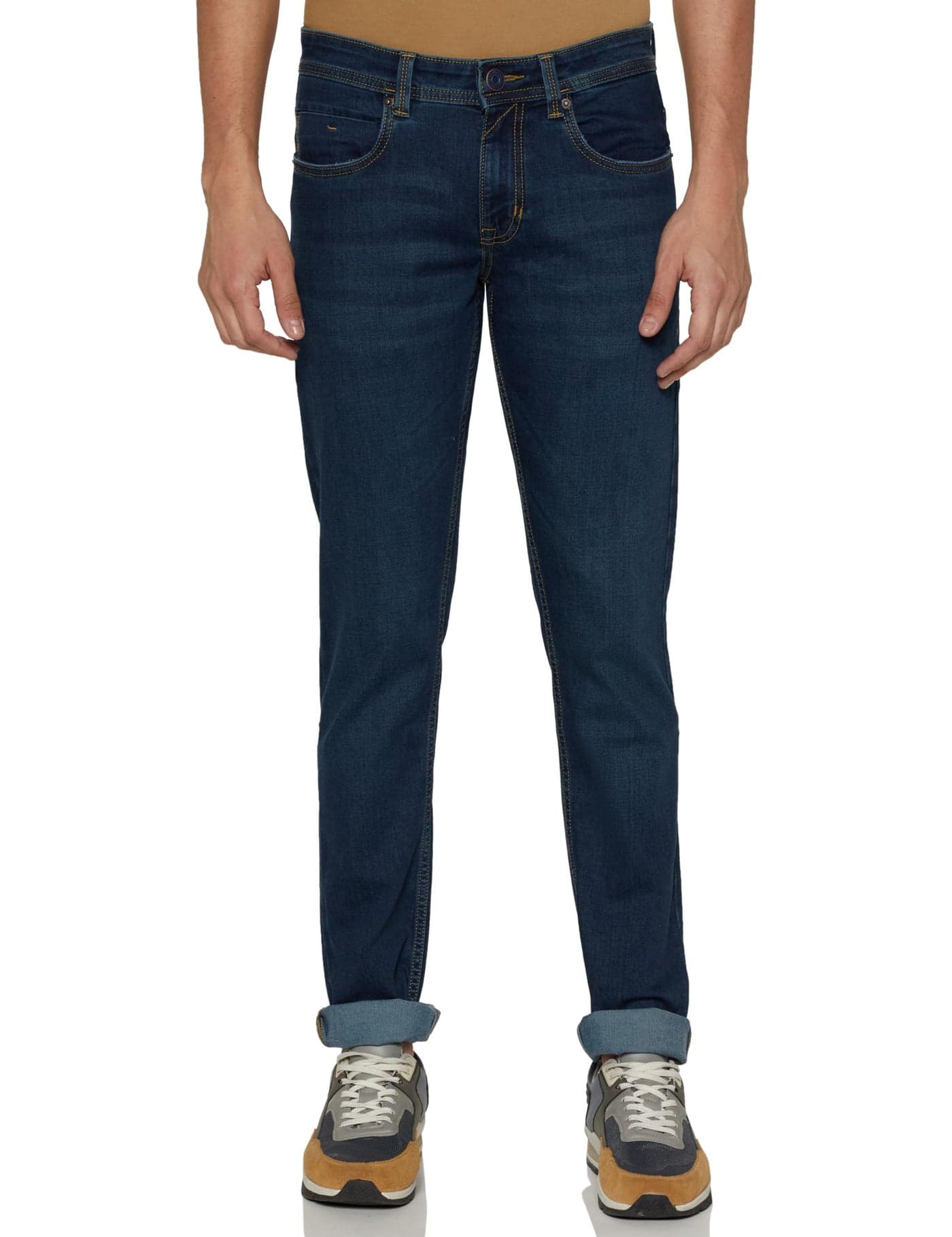 Peter England Men's Premium Skinny Fit Stretchable Mid Rise Jeans, 32 Deep Blue