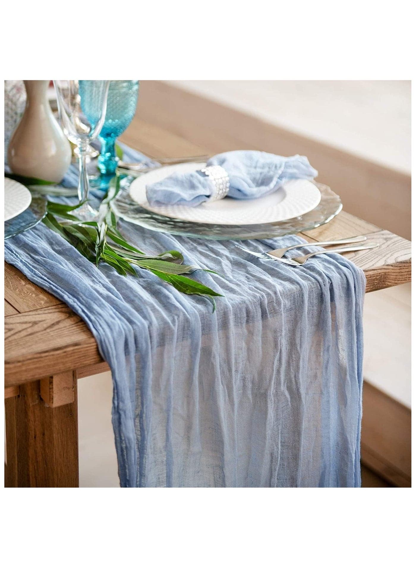 4m Cheesecloth Table Runner, Wedding Table Runner, 90x400 cm Boho Gauze Table Runner, Rustic Sheer Table Decor for Romantic Bridal Shower, Baby Shower, Birthday Party