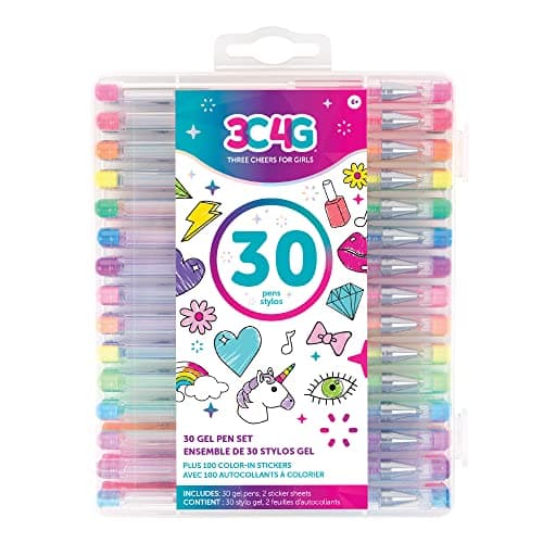 Three Cheers for Girls by Make It Real 30 Piece Gel Pen Set Colored Gel Pens with Metallic Pastel Neon Rainbow Glitter Cute Pens for Drawing Coloring or Journaling Includes 100 Stickers