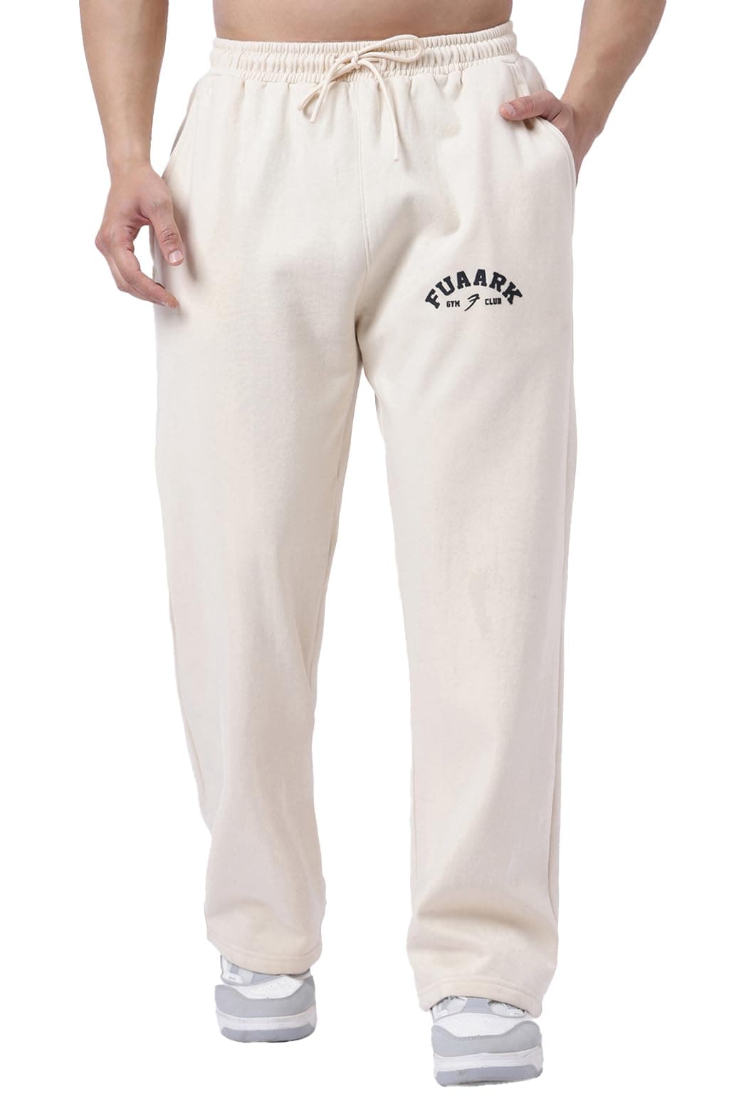 FUAARK Men's Premium Polycotton Relaxed Loose Fit Sports Gym Stylish Track Pant Trouser for Men (Beige, L)