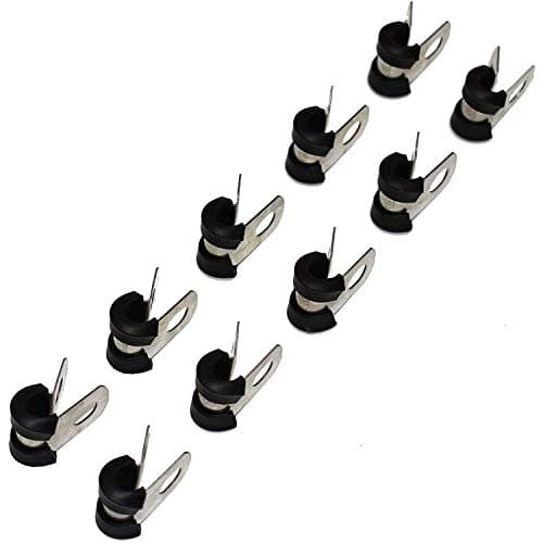 A-Team Performance - 3/16-Inch Stainless Steel Line Clamp with Removable Neoprene Rubber Cushion - Brake Fuel Oil Lines Ignition Wires Battery Cables Protection - Metal Clamp Tube Holder 10 Pack