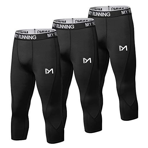 MEETYOO Men's 3/4 Compression Pants Leggings Tights, Cool Dry Sport Workout HeatGear Capri Base Layer