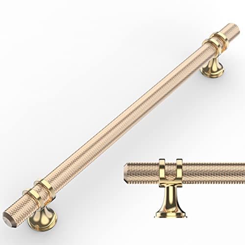 Amerdeco 10 Pack Knurled Gold Cabinet Pulls 7.5 Inch Hole Center Brushed Brass Kitchen Cabinet Handles for Drawer Dresser, Cupboard and Wardrobe ZH0025