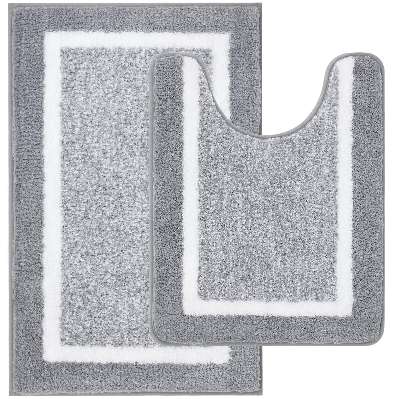 Pauwer Bath Mat Sets for Bathroom 2 Piece Microfiber Shower Mat U Shape Toilet Rug Extra Soft Plush Floor Mats for Bath Tub Shower50x80cm50X60cm Light Grey