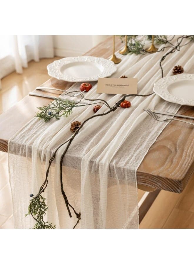 Tablecloth, Cheesecloth Table Runner, Cream Gauze, Country Cheesecloth Table Runner, Home Decor, Voile Crinkle Cheesecloth, For Wedding, Baby, Bride, Gift, Party, Table Runner, Crinkle Tablecloth, 90x305cm