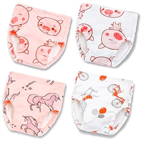 Joyo roy Soft Potty Training Pants 4 Packs Reusable Toddler Underwear Girls 5T 100% Cotton Absorbent Kid Confident Potty Training Underwear for Girls Waterproof Pee Pants with Potty Training Chart