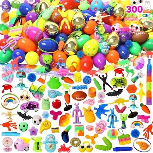 300 Pcs Prefilled Easter Eggs with Toys InsideEaster Basket StuffersNon Candy Surprise Easter Egg FillersBulk Easter ToysEaster Egg HuntEaste Party FavorsClassroom PrizesEaster Fillers for Kids