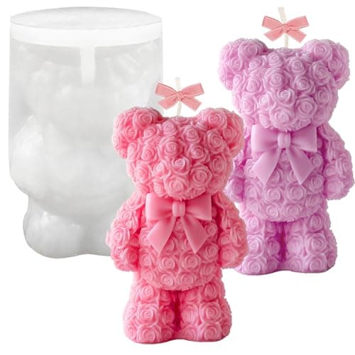 ZQYSING Standing Rose Bear Silicone Molds, Rose Teddy Bear Molds for Candles Making Handmade Soap Epoxy Resin Casting Home Decor Valentine/Mothers Day/Wedding/Anniversary/Birthday Gifts