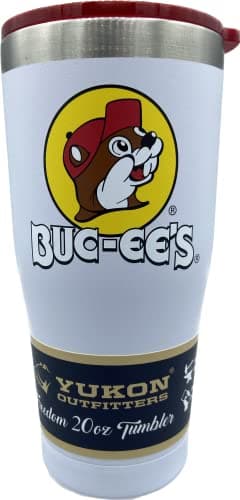 Bucees White Stainless Steel Freedom Tumbler With Color Logo Double Wall Vacuum Insulated Tinted Slide Lid Powder Finish 20 Ounces