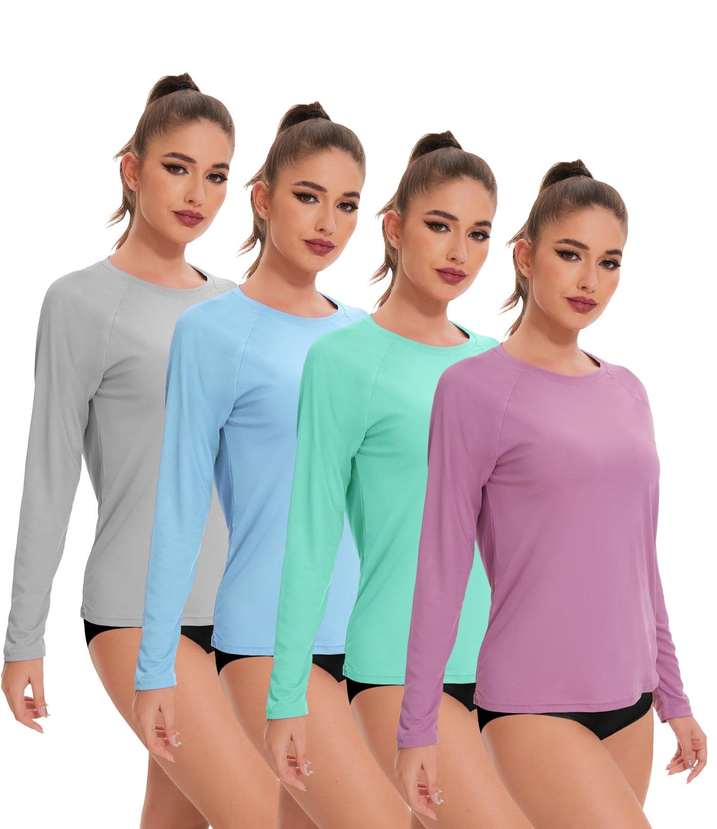 Kinglaman 4 Pack Rash Guard for Women UPF 50+ SPF UV Sun Protection Long Sleeve Swim Shirt Workout Hiking Tops 1 Gray 1 Blue 1 Green 1 Pink X-Large