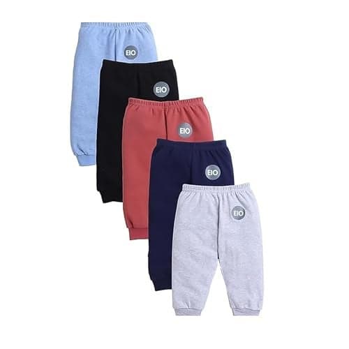 EIO Unisex Cotton Pajama Pants for Boys & Girls Combo Pack | Kids & Baby Soft Sleepwear Pyjamas Combo Pack | Toddler Breathable Nightwear Bottoms (Solid 5, 18-24 M)