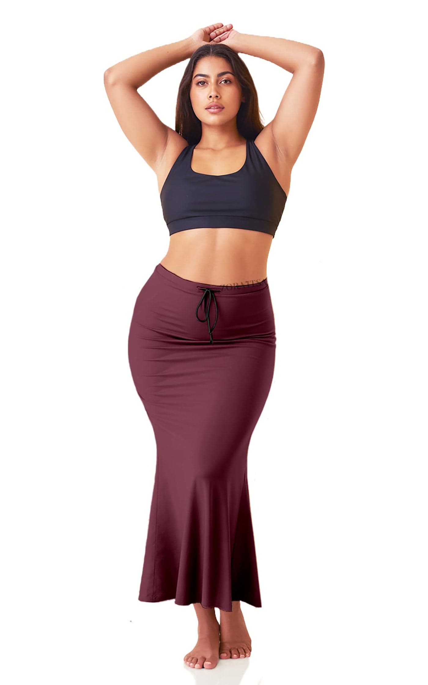 ZORNITSA Women Mermaid Fishcut Stretchable Saree Shapewear Petticoat with Adjustable Drawstring | Finest Microfiber Fabric - Ultra Soft and Super Comfortable | Shape wear inskirt (Wine,M)