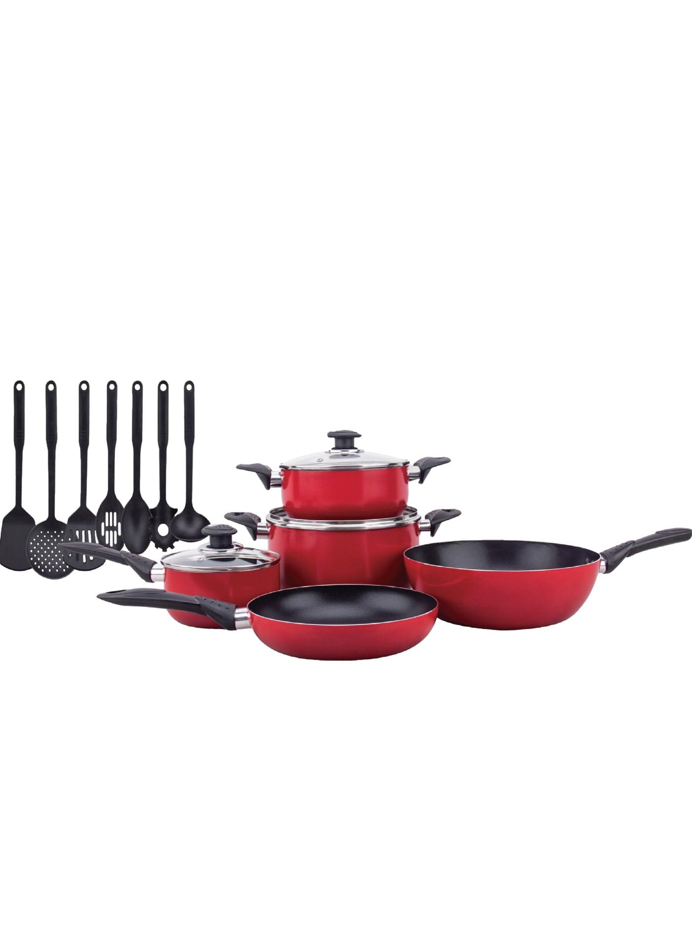 COOKLINE 15 PCS Pressed Aluminum Non Stick Cookware Set, Induction Compatible Non Stick Cookware with 2 Layer Stone Coating