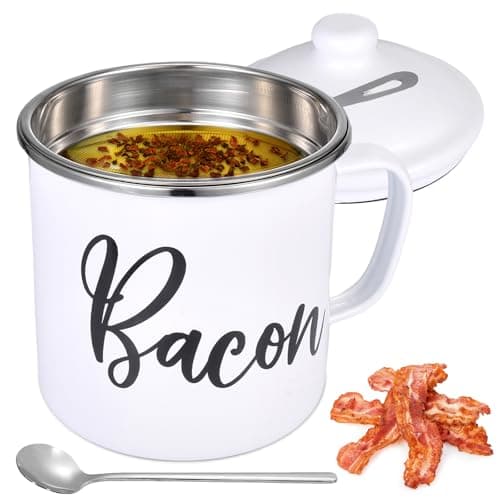 Bacon Grease Container with Strainer - 15oz Bacon Grease Saver with strainer,Grease Container For Kitchen Fat Storage, Dishwasher Safe- White