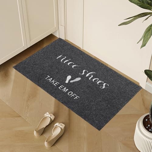 MTOUOCK 17" x 30" Welcome Mats, No Slip Funny Front Door mat for Home Entrance, Embroidered Funny Welcome Matt for Front Door, Low Profile Cute Shoes Take Them Off Door Mats for Front Door