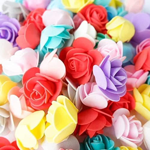 SATYAM KRAFT 100 Pcs Small Artificial Foam Rose Flower Heads | Water Floating Fake Flowers for Christmas Decorations Items Valentine's Day Wedding Pooja Thali Mandap&Craft DIY-Craft DIY (Multicolour)