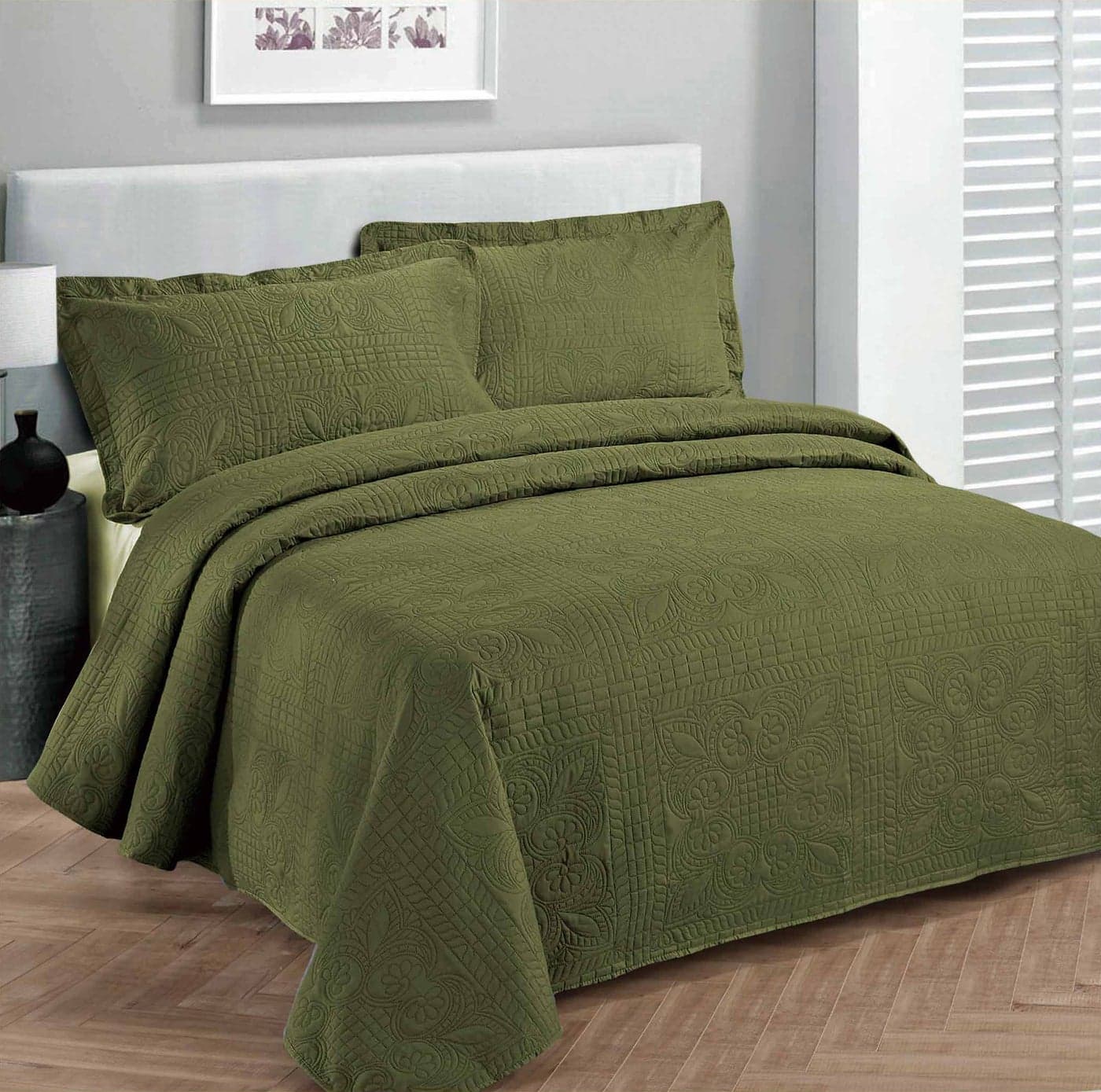 Fancy Collection Luxury Bedspread Coverlet Embossed Bed Cover Solid Olive Green New Over Size King/California King 118"x 106"