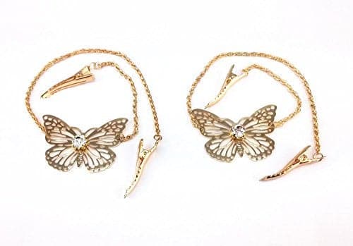 yueton 2pcs Fashion Ladies Rhinestone Gold Butterfly Chain Alligator Clips Barrettes Bobby Pin Hair Clips Bride Headwear Edge Clip Clamps Headbands