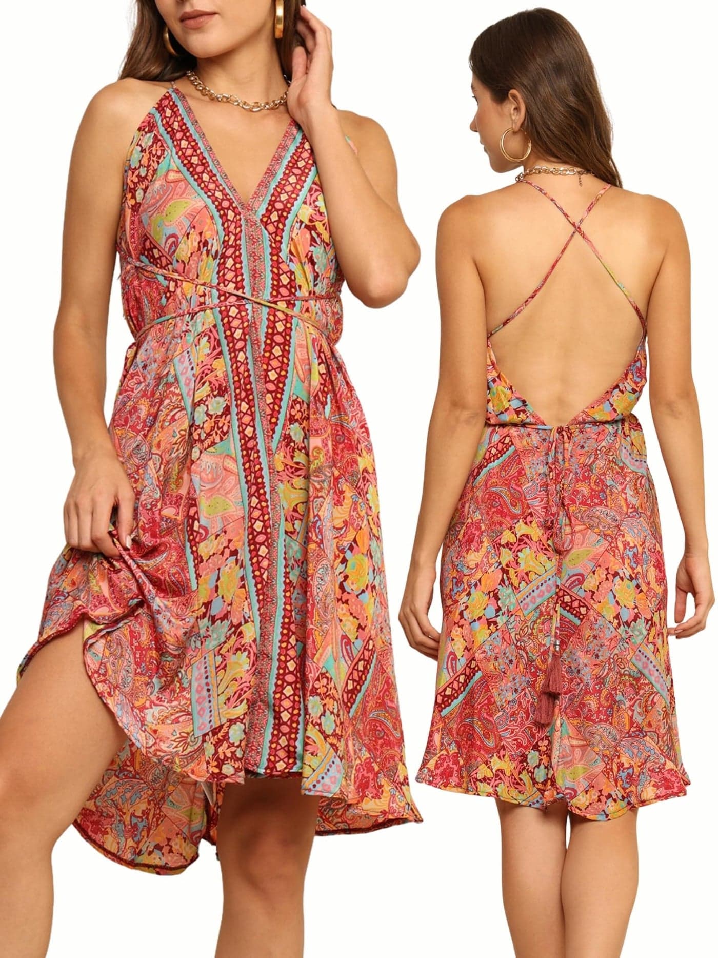 KE KANHA EXPORTS Convertible Halter Short Dresses|Beach Wear Dress for Women|Backless Dress for Women|2-in-1 Skirt One Shoulder|Multicolor|Easily fits S-M-L|Bust 30-36 in|Length 40 in|Boho