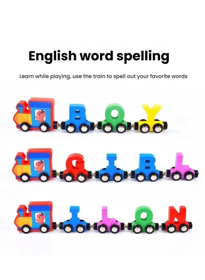 Magnetic letter train 1-3 years old children's hand-eye coordination intellectual development early education enlightenment wooden toys
