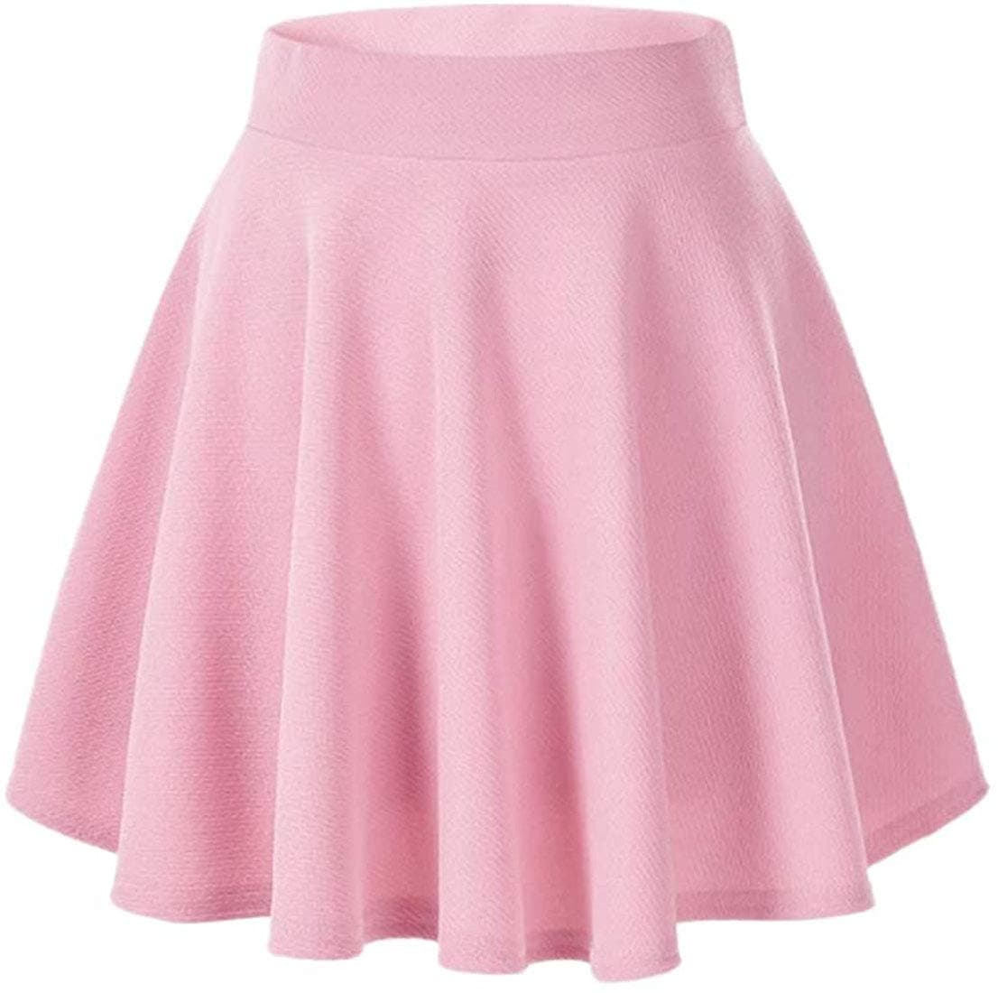 Loxdonz Girls Kids Casual Mini Stretch Waist Flared Plain Pleated Skater Skirt (7-8 Years, Light Pink)