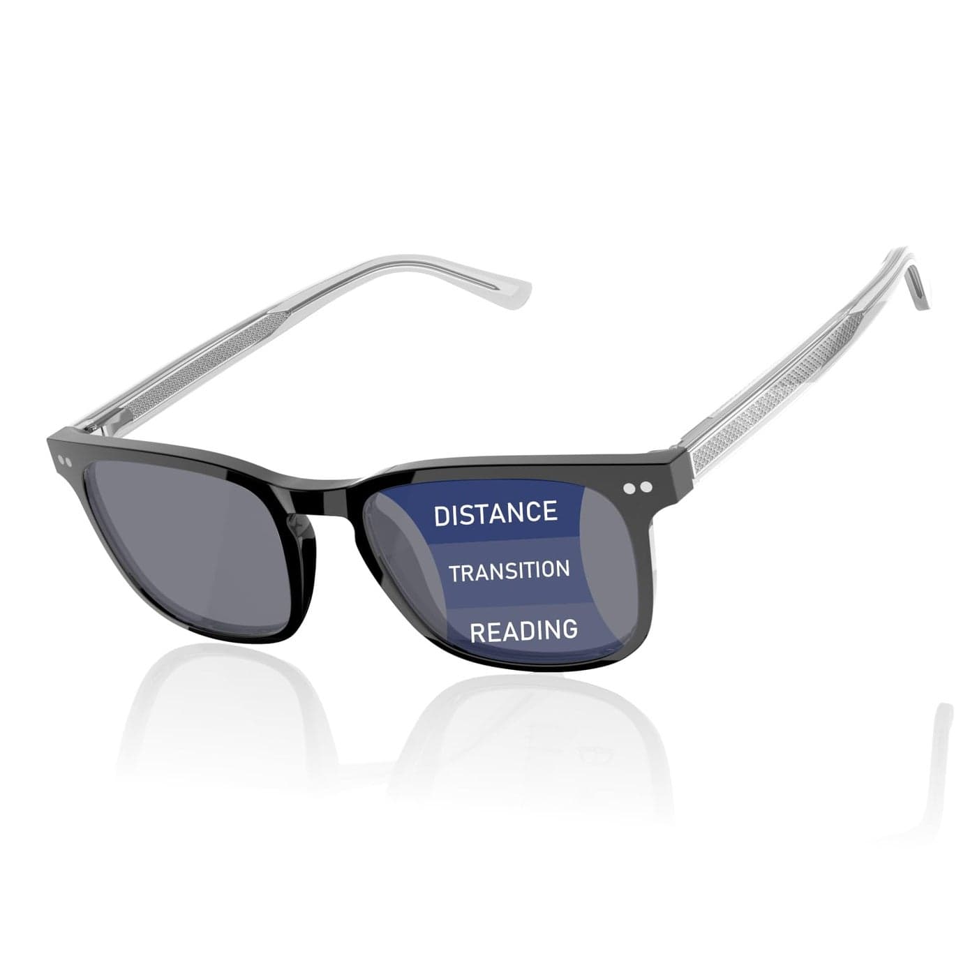 DEHOTRE Progressive Multifocal Reading Sunglasses Men No Line Bifocal Sun Readers with Core Wire Zero Top Spring Hinge UV400 Black 200