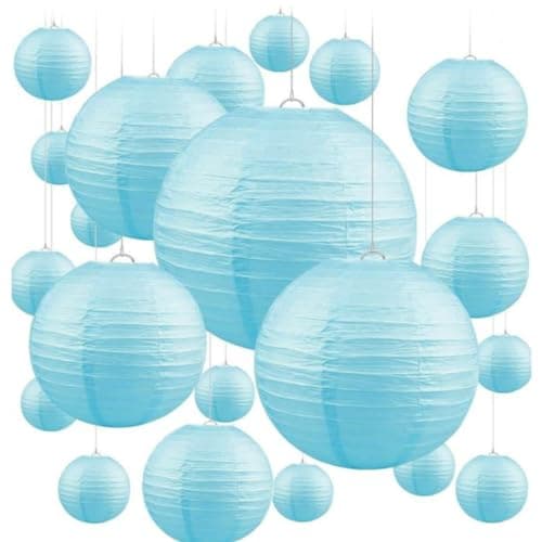 Wanna Party 12 Inches Paper Lanterns Light Blue, Hanging Paper Lantern for Diwali Christmas Indoor Outdoor Home Decor, Hanging Paper Ball Decoration for Marriage Baby Shower Birthday Decor, Pack of 1