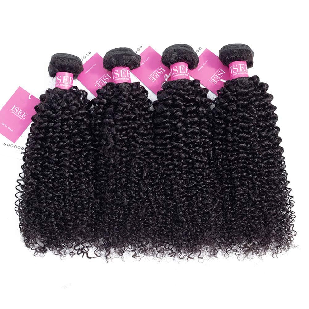 ISEE Hair 9A Grade Mongolian Kinky Curly Hair Extension Virgin Human Hair Weaving 4 Bundles Kinky Curly Virgin Hair 100 Human Hair Weaves Extension Mongolian Virgin Hair 14 16 18 20inches