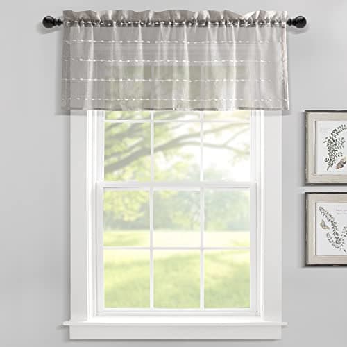 Lush Decor Farmhouse Textured Sheer Window Curtain Valance 52W x18L Gray