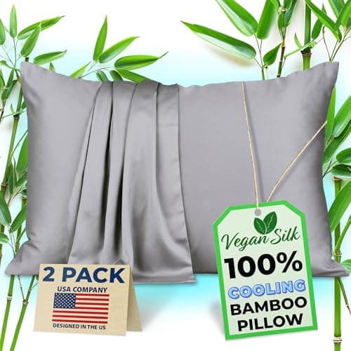Pillow Cases - 100% Viscose Derived from Bamboo - Cooling Pillowcase - Queen Size, Gray, Set of 2 Zippered - for Hot Sleepers - Soft Pillow Covers - by Vegan Silk