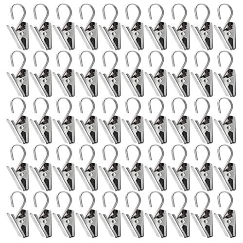 Teenitor 50 PCS Stainless Steel Curtain Hooks Curtain Clips with Hook, Curtain Rod Hooks, S Hooks for Hanging Curtain, Photos, Home Decoration Outdoor Christmas Party Wire Holder
