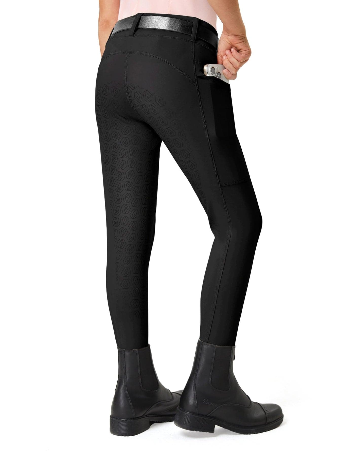 FitsT4 Sports Girls Riding Pants Full Seat Kids Equestrian Breeches Stretchy Youth Horse Schooling Tights Zipper Pockets Black XS