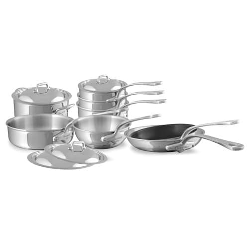 Mauviel M'Cook 5-Ply Polished Stainless Steel 12-Piece Cookware Set With Cast Stainless Steel Handles, Made In France
