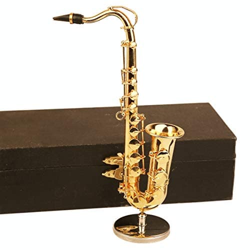 Dselvgvu Miniature Saxophone with Stand and Case Brass Mini Musical Instrument Replica Collectible Figurines Dollhouse Accessories Model Home Decorations Ornaments (Tenor Saxophone, 6.22"x3.07"x1.12")