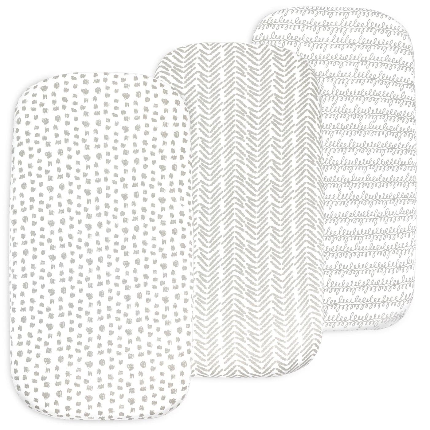 3Pack Organic Fitted Bassinet Sheets Compatible with Halo Snoo Graco Dream On Me Delta and Other Standard Size Bassinets Fits Oval Hourglass Rectangle Shapes Size 32 x 16 x 4 Inches